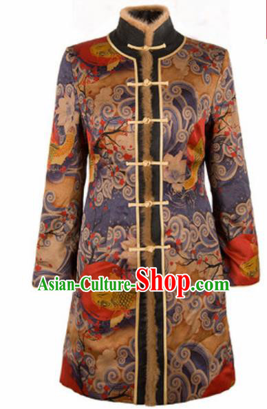 Chinese Traditional Tang Suit Upper Outer Garment Printing Fish Jacket National Costume for Women