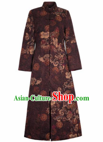 Chinese Traditional Tang Suit Brownness Dust Coat National Costume Outer Garment for Women
