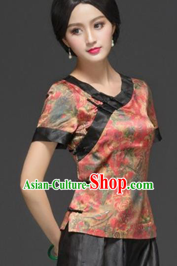 Chinese Traditional Tang Suit Upper Outer Garment Printing Silk Blouse National Costume for Women