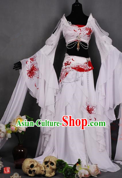Chinese Traditional Cosplay Peri Costume Ancient Swordswoman White Hanfu Dress for Women
