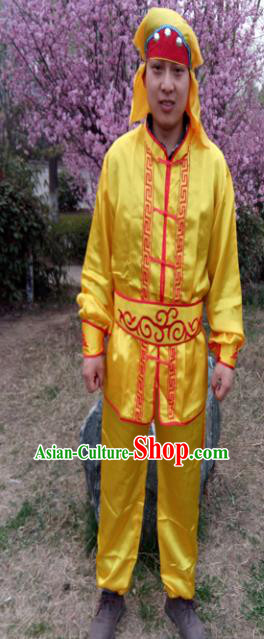 Chinese Traditional Folk Dance Costume Lion Dance Yellow Clothing for Men