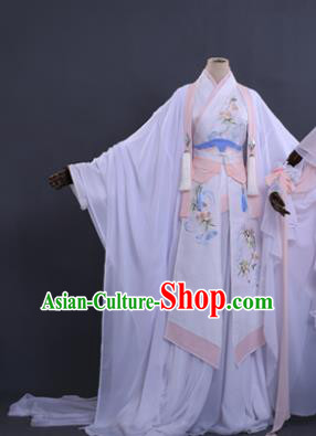 Traditional Chinese Cosplay Princess Costume Ancient Swordswoman White Hanfu Dress for Women