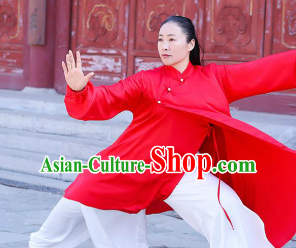 Chinese Traditional Martial Arts Competition Red Costume Kung Fu Tai Chi Clothing for Women