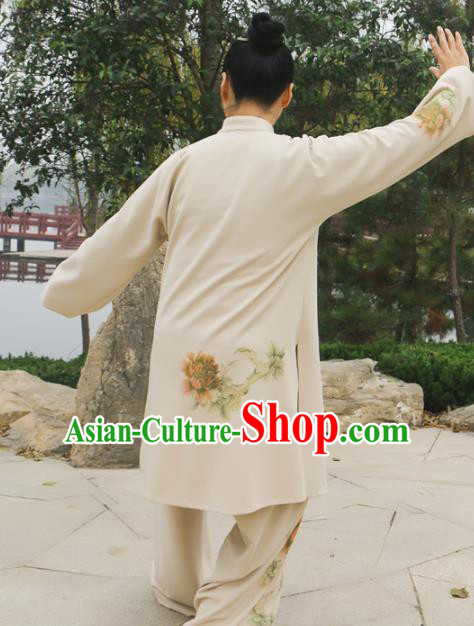 Chinese Traditional Kung Fu Competition Costume Martial Arts Tai Chi Printing Peony Clothing for Women