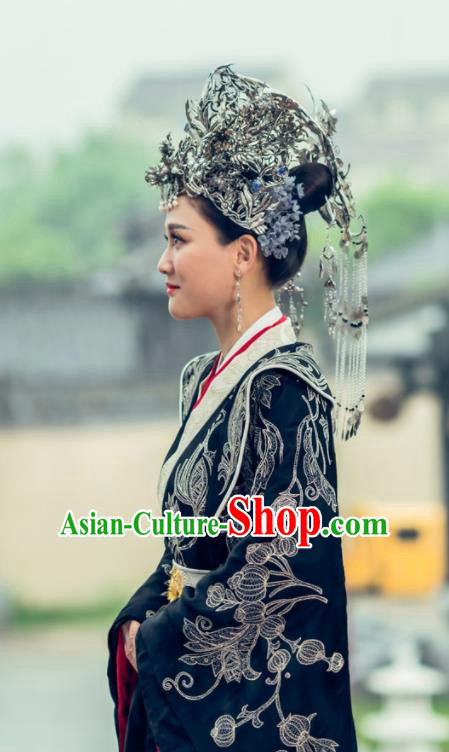Chinese Drama Queen Hanfu Dress Ancient Sui Dynasty Imperial Empress Dugu Embroidered Costumes and Headpiece Complete Set