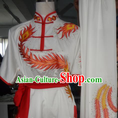 Chinese Traditional Kung Fu Costume Martial Arts Tai Chi Embroidered Phoenix White Clothing for Women