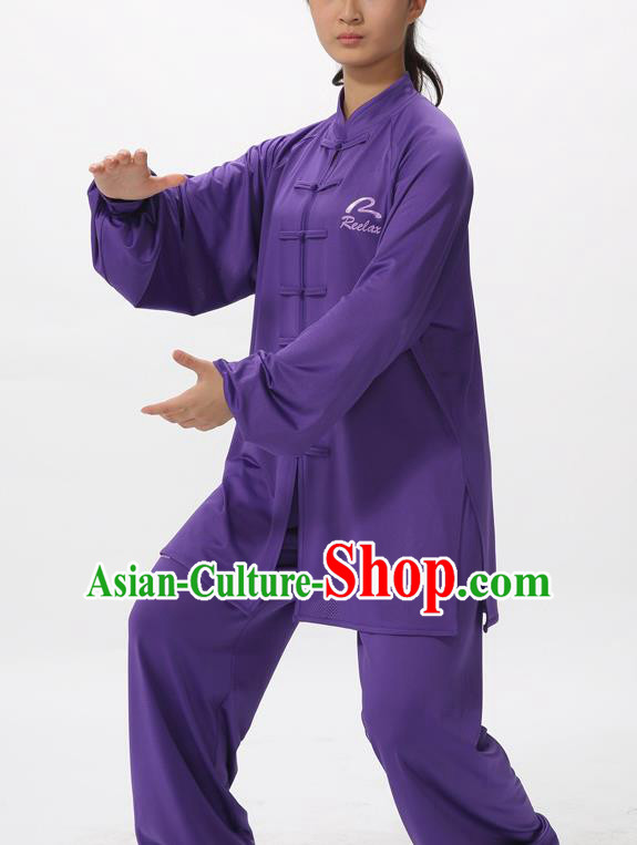 Chinese Traditional Kung Fu Competition Purple Costume Martial Arts Tai Chi Clothing for Women