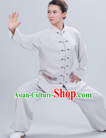 Chinese Traditional Kung Fu Competition Costume Tang Suit Tai Chi Grey Clothing for Women