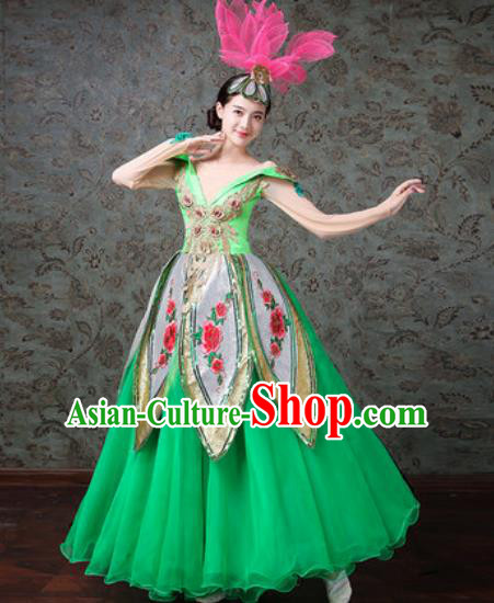 Chinese Traditional Spring Festival Gala Dance Costume Opening Dance Modern Dance Green Bubble Dress for Women
