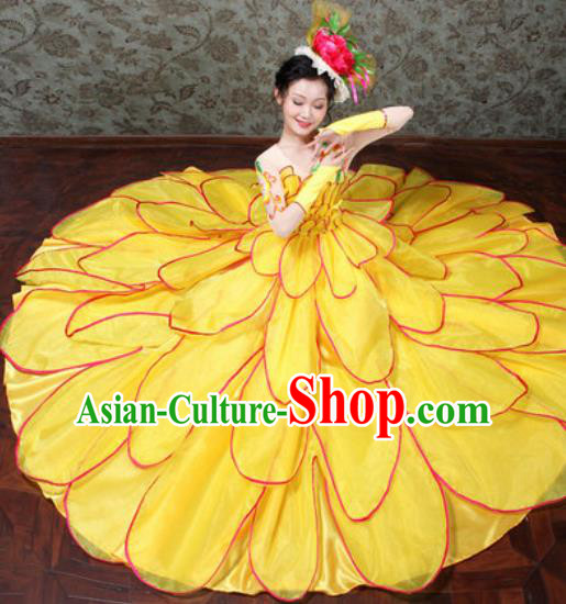 Chinese Traditional Spring Festival Gala Dance Costume Opening Dance Modern Dance Yellow Flower Dress for Women