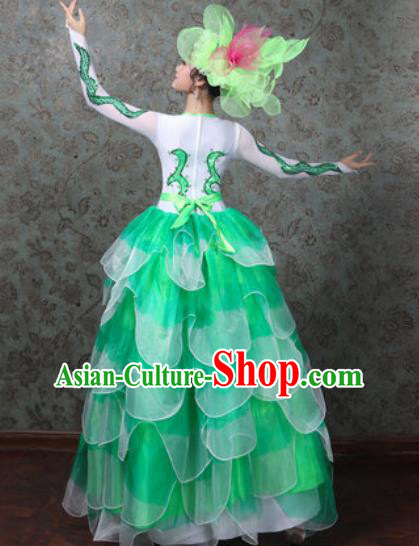 Chinese Traditional Spring Festival Gala Dance Costume Opening Dance Stage Performance Green Dress for Women