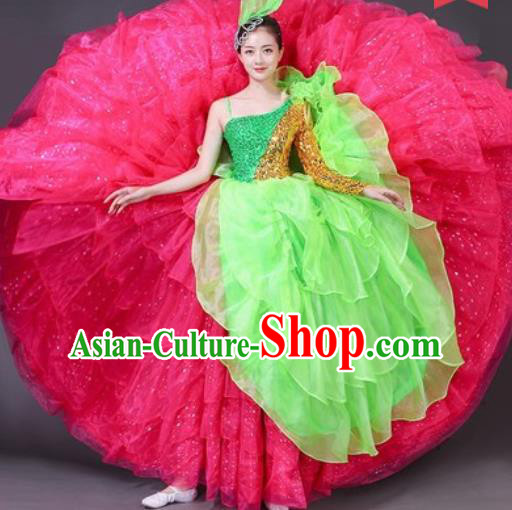 Chinese Traditional Spring Festival Gala Dance Costume Opening Dance Stage Performance Rosy Veil Dress for Women