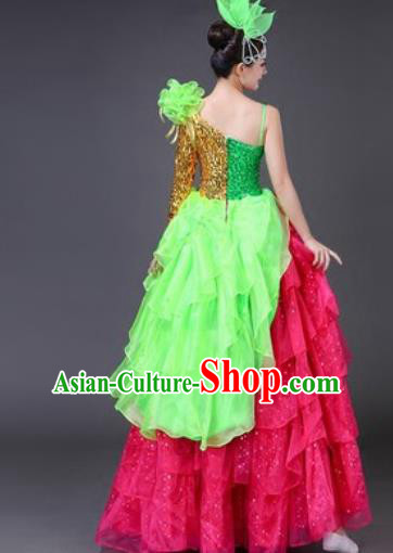 Chinese Traditional Spring Festival Gala Dance Costume Opening Dance Stage Performance Rosy Veil Dress for Women