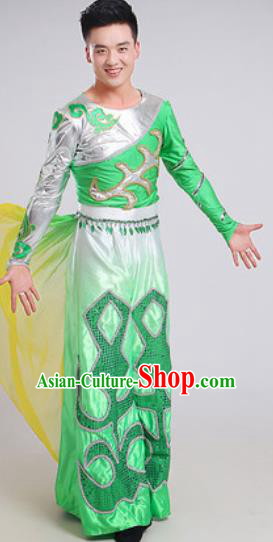 Chinese Traditional Classical Dance Green Costume Folk Dance Stage Performance Clothing for Men