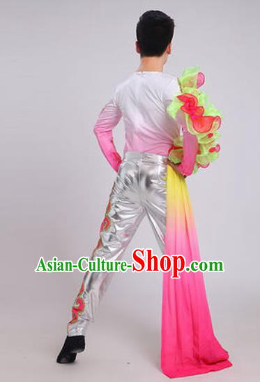 Chinese Traditional Drum Dance Pink Costume Folk Dance Stage Performance Clothing for Men