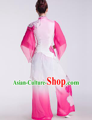 Chinese Traditional Umbrella Dance Rosy Costume Folk Dance Stage Performance Clothing for Women