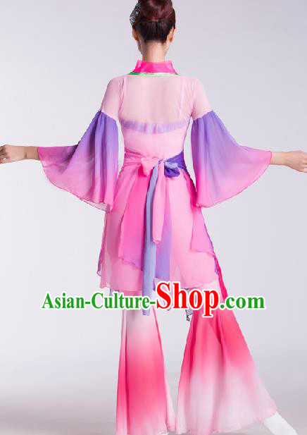 Chinese Traditional Fan Dance Pink Dress Folk Dance Stage Performance Clothing for Women