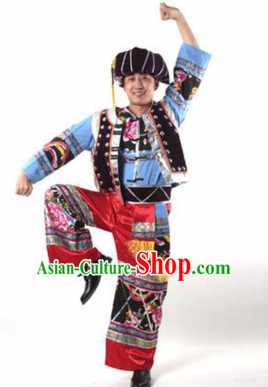 Chinese Traditional Ethnic Dance Costume Miao Nationality Dance Stage Performance Clothing for Men
