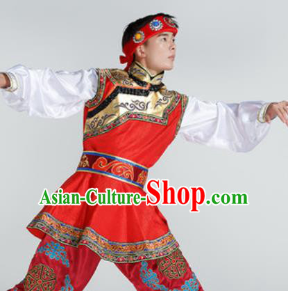 Chinese Traditional Ethnic Dance Costume Mongolian Dance Stage Performance Red Clothing for Men