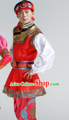 Chinese Traditional Ethnic Dance Costume Mongolian Dance Stage Performance Red Clothing for Men