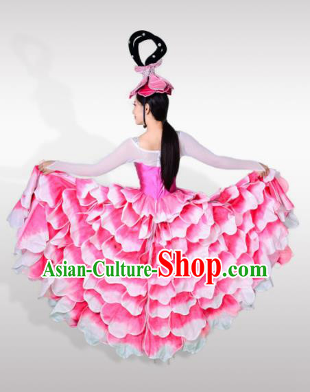 Top Grade Chorus Opening Dance Peony Dance Pink Dress Modern Dance Stage Performance Costume for Women