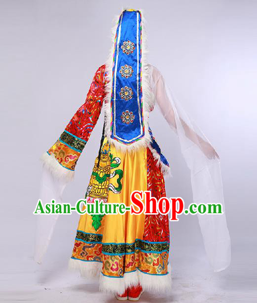 Chinese Traditional Ethnic Dance Costume Zang Nationality Stage Performance Red Dress for Women