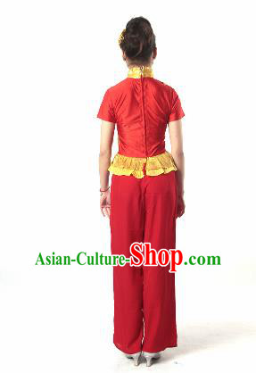 Chinese Traditional Fan Dance Costume Folk Dance Stage Performance Red Clothing for Women