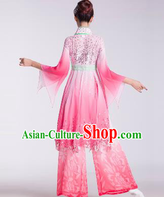 Chinese Traditional Umbrella Dance Costume Classical Dance Stage Performance Pink Clothing for Women