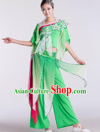 Chinese Traditional Umbrella Dance Costume Classical Dance Stage Performance Green Clothing for Women