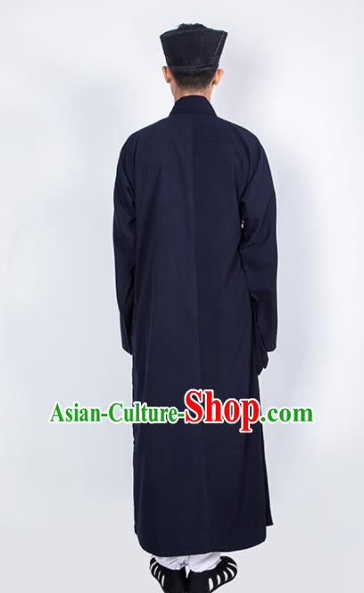Chinese Traditional Taoism Costume National Taoist Priest Navy Robe for Men
