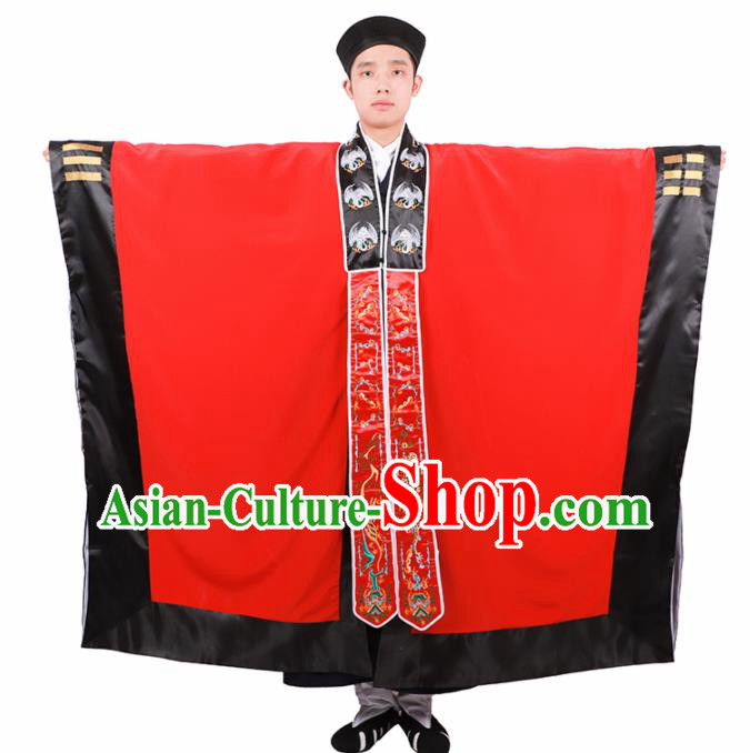 Chinese Traditional Taoism Costume National Taoist Priest Embroidered Cranes Bagua Red Cassock for Men