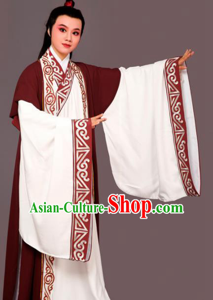 Chinese Traditional Peking Opera Nobility Childe Wine Red Embroidered Robe Beijing Opera Niche Costume for Men
