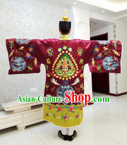 Chinese National Taoism Embroidered Wine Red Cassock Traditional Taoist Priest Rites Costume for Men
