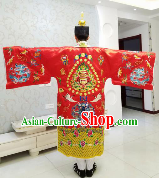 Chinese National Taoism Embroidered Red Cassock Traditional Taoist Priest Rites Costume for Men