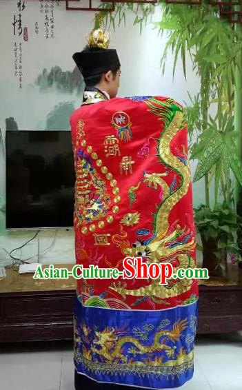 Chinese National Taoism Embroidered Dragons Red Priest Frock Cassock Traditional Taoist Priest Rites Costume for Men