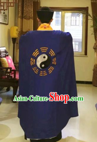 Chinese National Taoism Priest Frock Navy Bagua Cassock Traditional Taoist Priest Rites Costume for Men