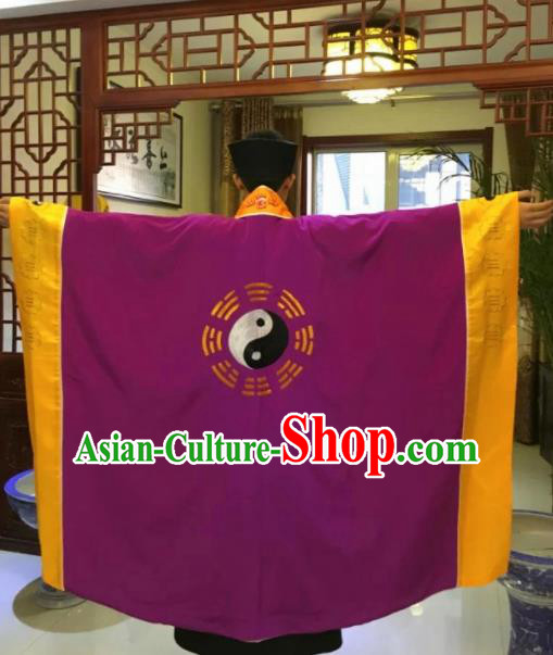 Chinese National Taoism Priest Frock Purple Bagua Cassock Traditional Taoist Priest Rites Costume for Men