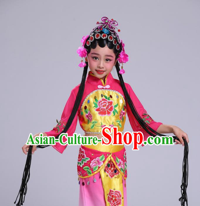 Chinese Traditional Beijing Opera Costume Peking Opera Diva Rosy Clothing for Kids
