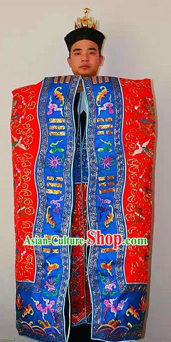 Chinese National Taoism Priest Frock Embroidered Cranes Red Cassock Traditional Taoist Priest Rites Costume for Men