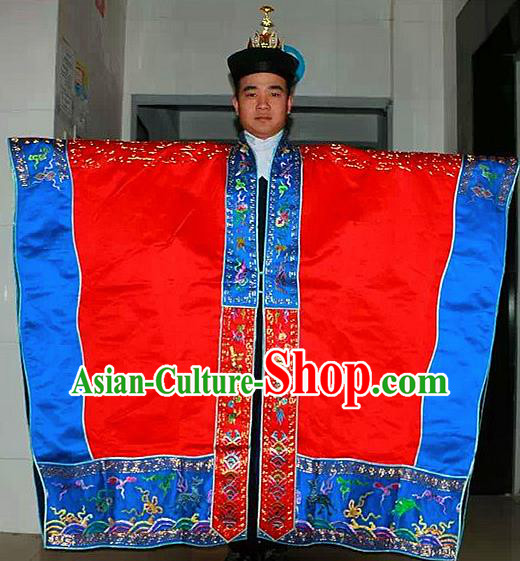 Chinese National Taoism Priest Frock Embroidered Cranes Red Cassock Traditional Taoist Priest Rites Costume for Men