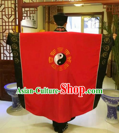 Chinese National Taoism Red Priest Frock Cassock Traditional Taoist Priest Rites Costume for Men