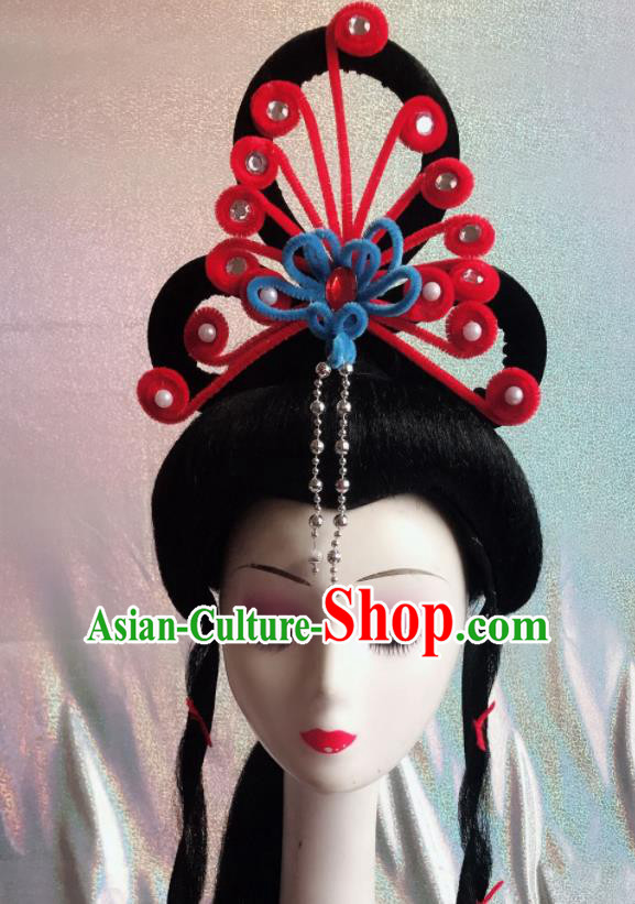 Chinese Traditional Beijing Opera Peri Red Phoenix Hairpins Peking Opera Diva Hair Accessories for Women