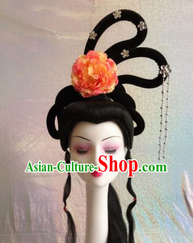 Chinese Traditional Beijing Opera Court Princess Hairpins Wigs Sheath Peking Opera Peri Hair Accessories for Women