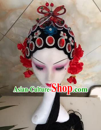 Chinese Traditional Beijing Opera Red Butterfly Hairpins and Wigs Sheath Peking Opera Princess Hair Accessories for Women