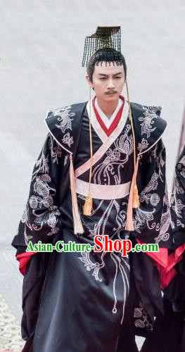 Drama Queen Dugu Chinese Sui Dynasty Emperor Yang Jian Hanfu Ancient King Historical Costume and Headpiece for Men
