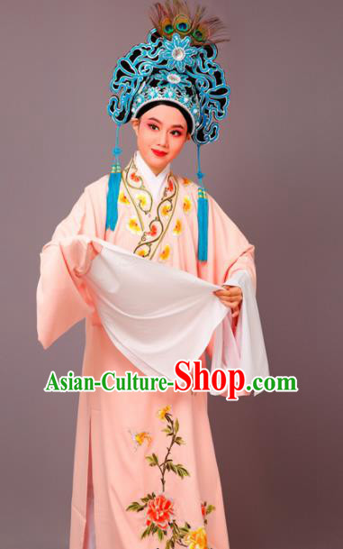Chinese Traditional Peking Opera Niche Orange Robe Beijing Opera Scholar Embroidered Peony Costume for Men