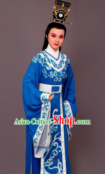 Chinese Traditional Peking Opera Prince Blue Robe Beijing Opera Niche Embroidered Costume for Men