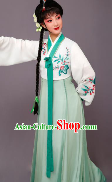 Chinese Traditional Huangmei Opera Embroidered Green Dress Beijing Opera Hua Dan Costume for Women