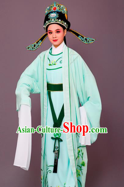 Chinese Traditional Peking Opera Embroidered Orchid Green Robe Beijing Opera Niche Costume for Men