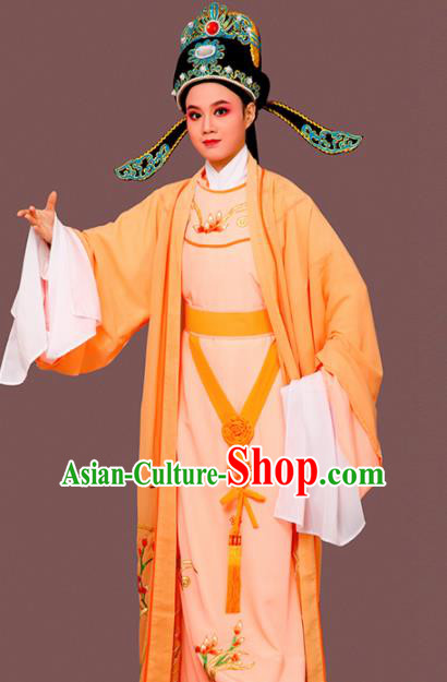 Chinese Traditional Peking Opera Embroidered Orchid Orange Robe Beijing Opera Niche Costume for Men